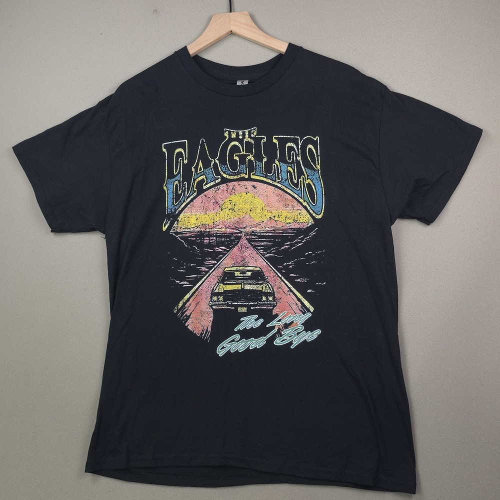 Eagles Long Goodbye Final Tour Shirt L Black Steely Dan Concert Band Tee Cotton